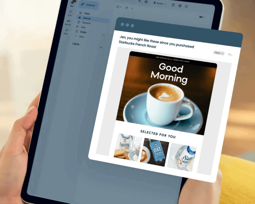 Personalized recommendation displayed on a tablet