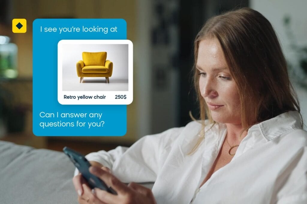 Bloomreach Clarity offering to help a shopper as she browses for chairs