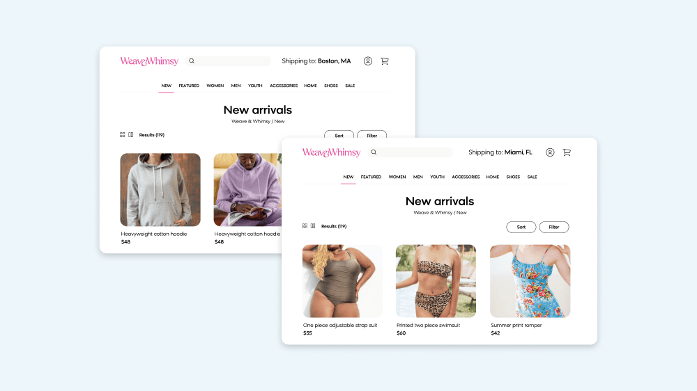 Bloomreach showing how their product can use geo-based targeting to curate promotions to specific audiences