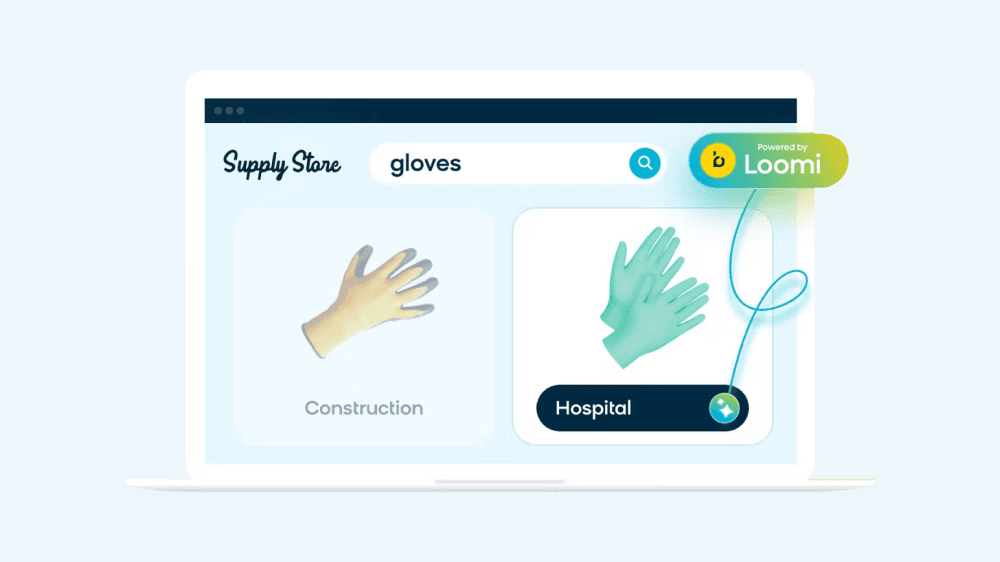 Bloomreach showing how their product can personalize search results based on the industry of your customers