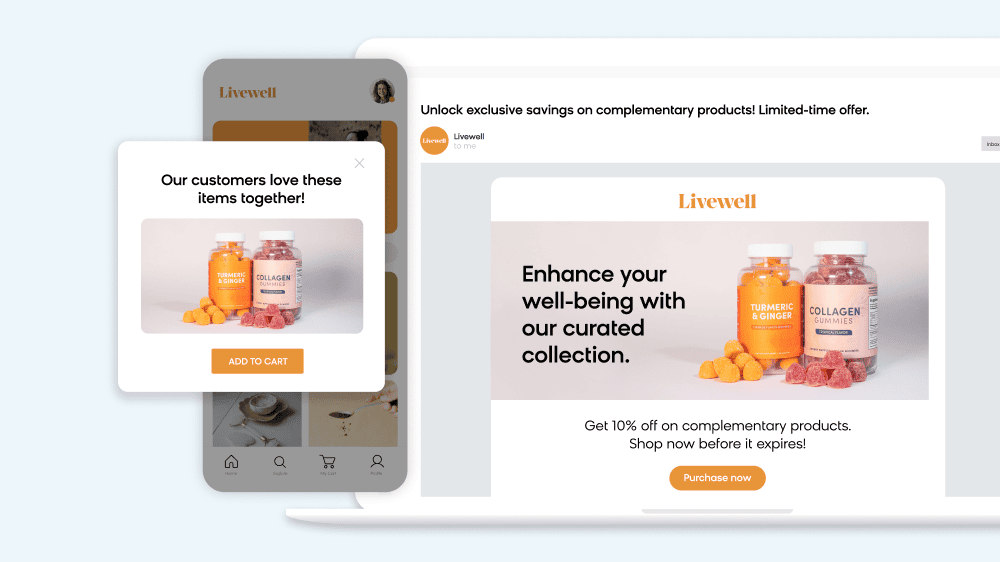 Bloomreach showing how their product can increase the customer lifetime value with cross-sell product recommendations