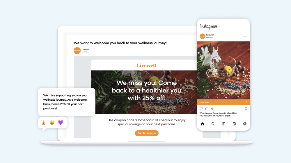 Bloomreach showing how their product can reengage inactive customers through an omnichannel win-back campaign