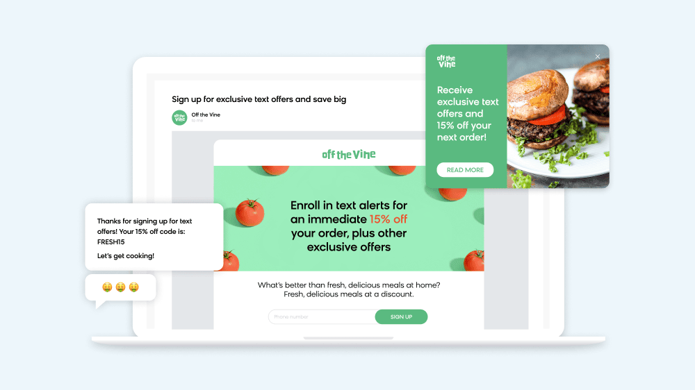 Bloomreach showing how their product can help grow your SMS list with customized promotions and offers