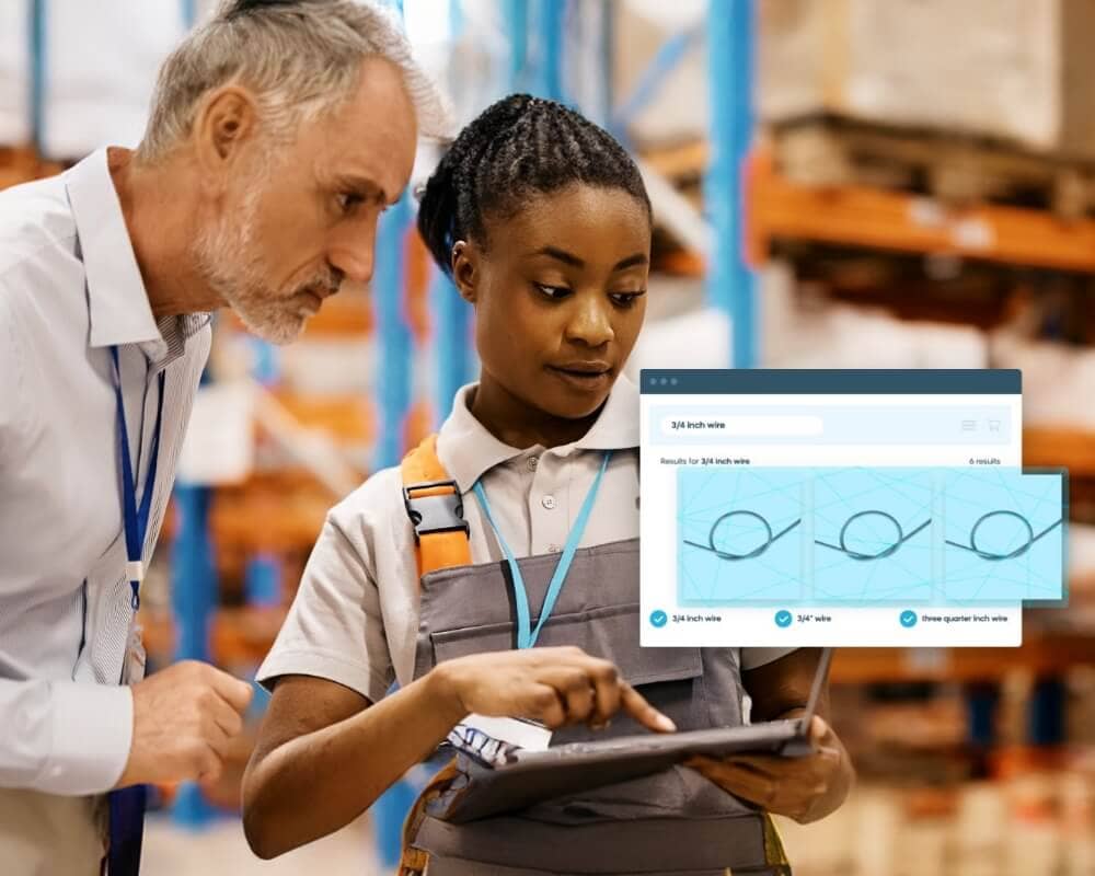 Man and woman looking at a tablet