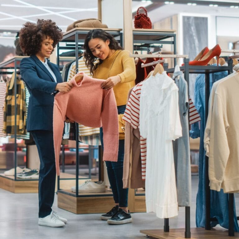 Two women shopping in a store