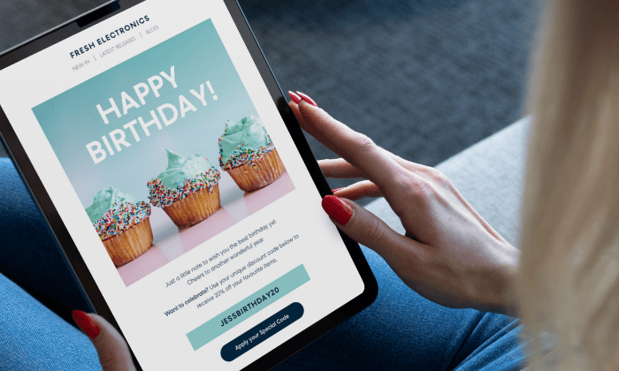 Happy Birthday offer shown on tablet